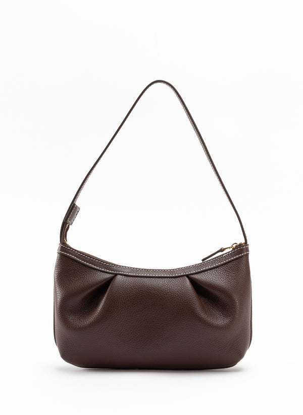 elleme Dimple Pochette Pebbled Leather Dark Brown/White Stiches
