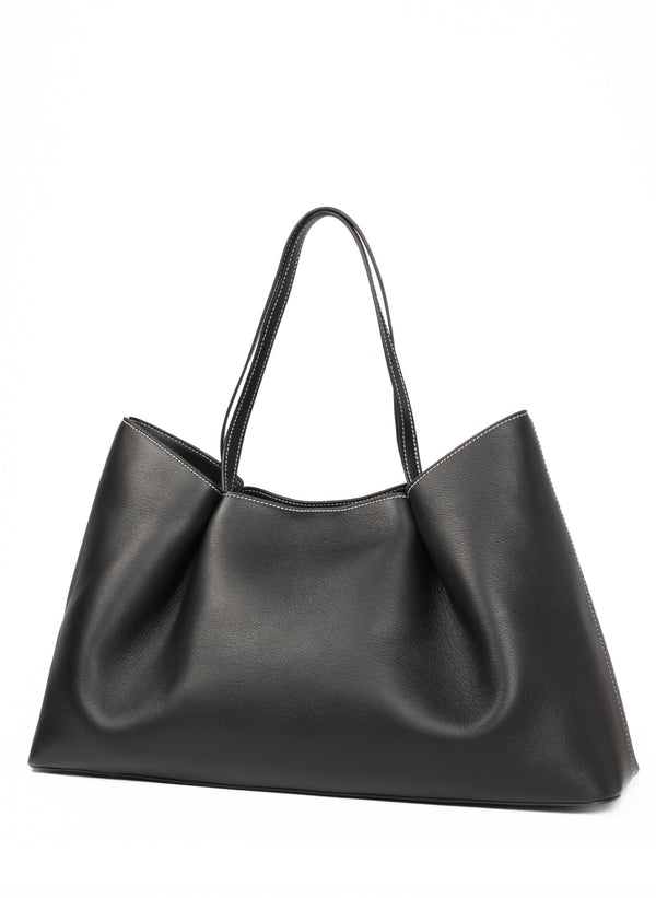 Elleme Dimple Tote Pebbled Leather Black/White Stitches