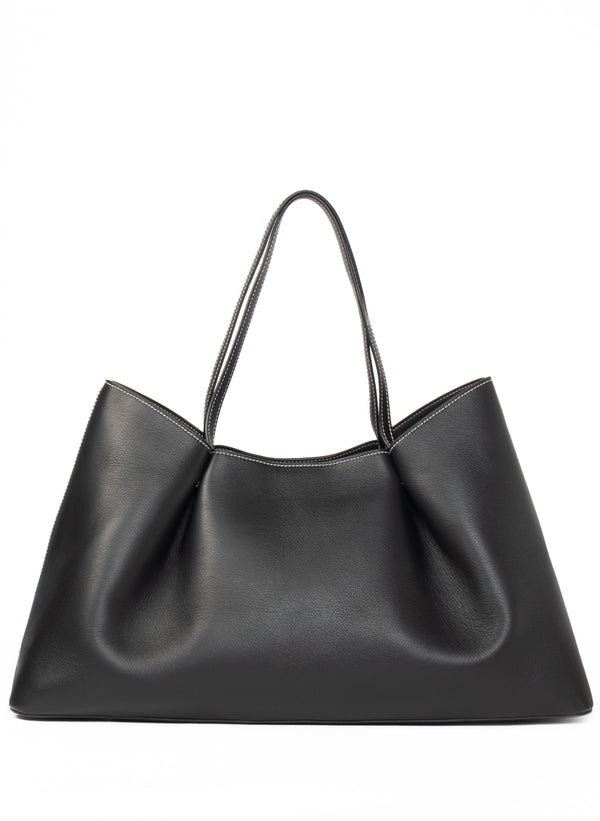 elleme Dimple Tote Pebbled Leather Black/White Stitches