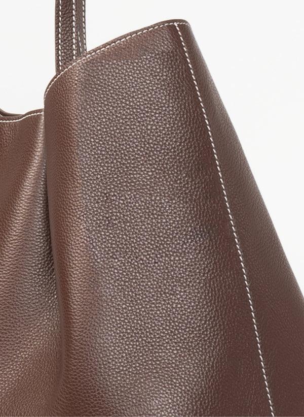 Elleme Dimple Tote Pebbled Leather Dark Brown/White Stitches