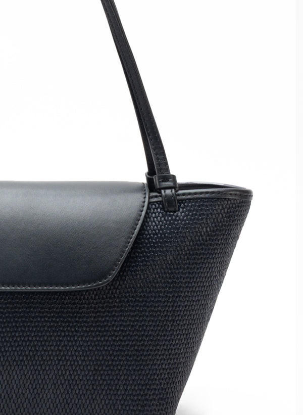 Elleme Courrier Tote Raffia/Leather Black