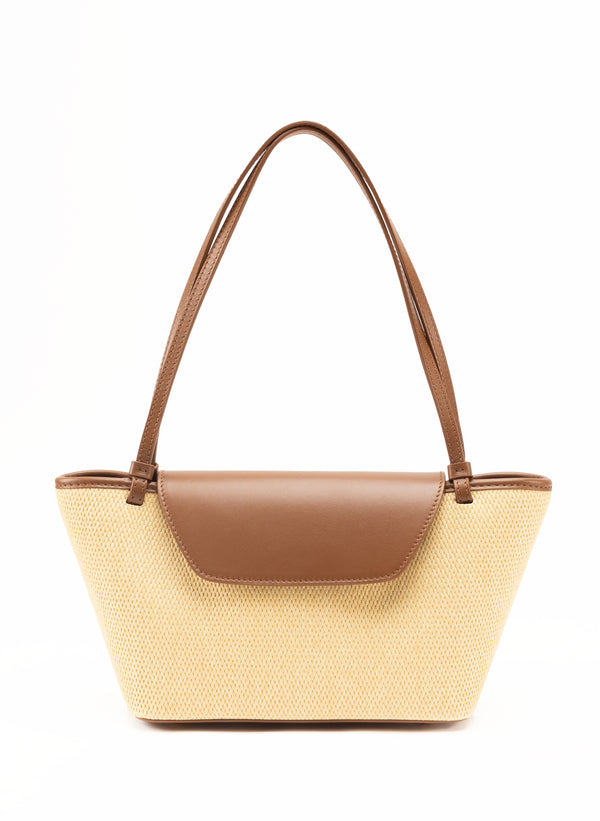 elleme Courrier Tote Raffia/Leather Natural/Cognac