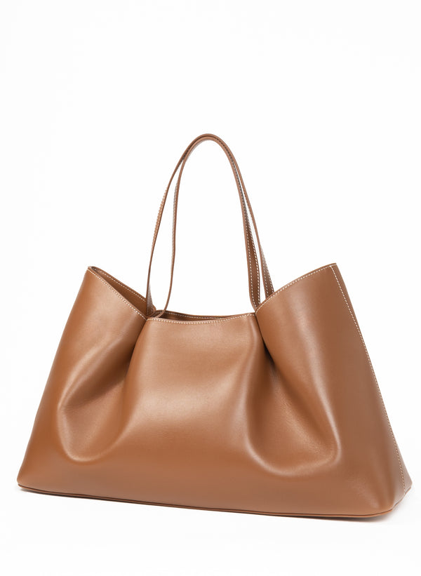 Elleme Dimple Tote Leather Cognac/White Stitches
