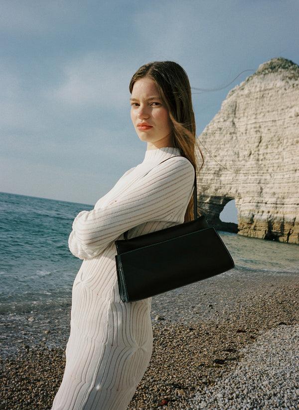 Elleme Long Papillon Leather Black/White Stitches