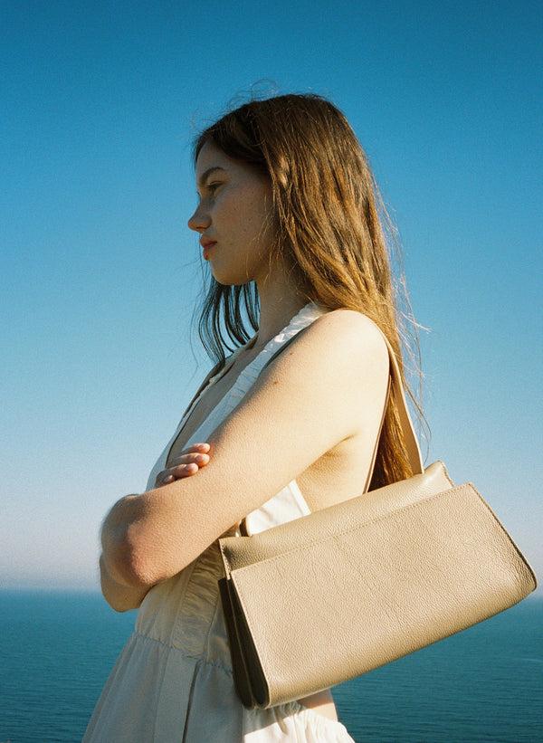 Elleme Long Papillon Pebbled Leather Taupe