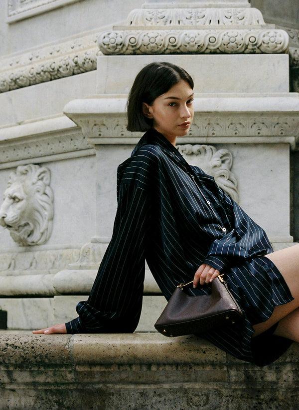 Elleme Mini Boomerang Leather Caviar Dark Brown