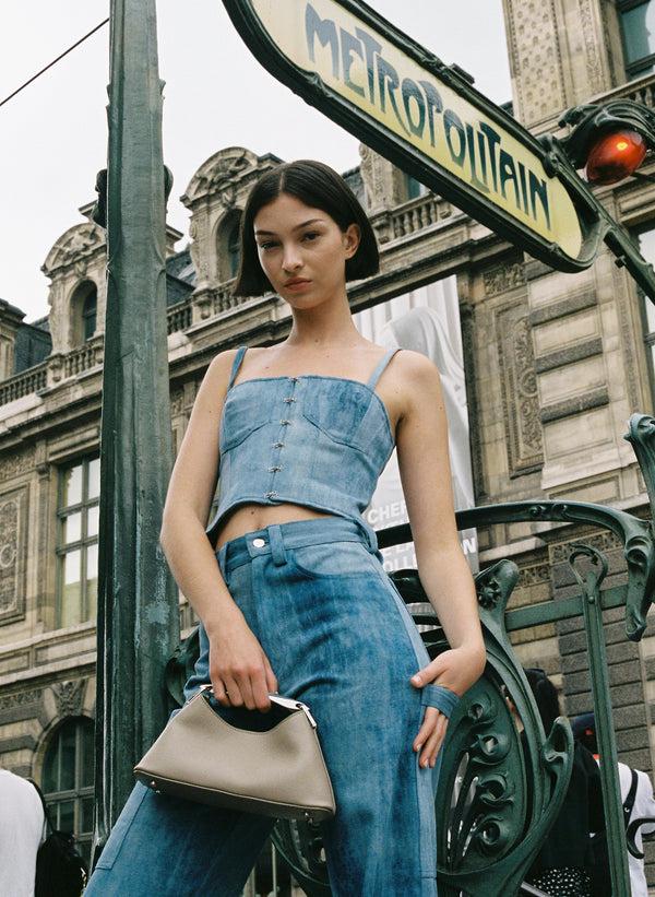 Elleme Mini Boomerang Pebbled Leather Taupe - Silver