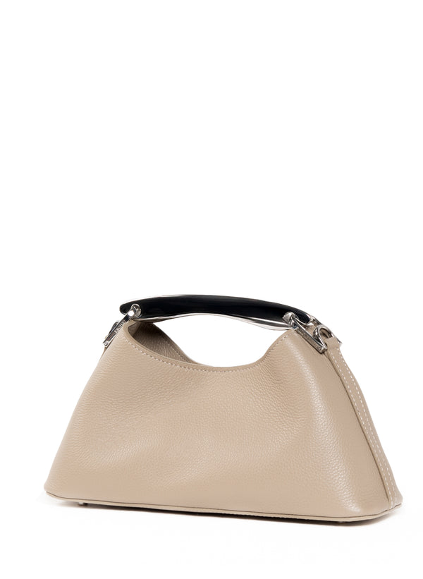 Elleme Mini Boomerang Pebbled Leather Taupe - Silver