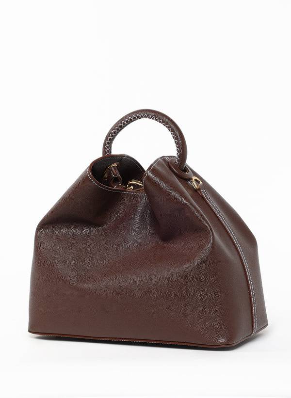 Elleme Raisin Caviar Leather Brown White Stitching