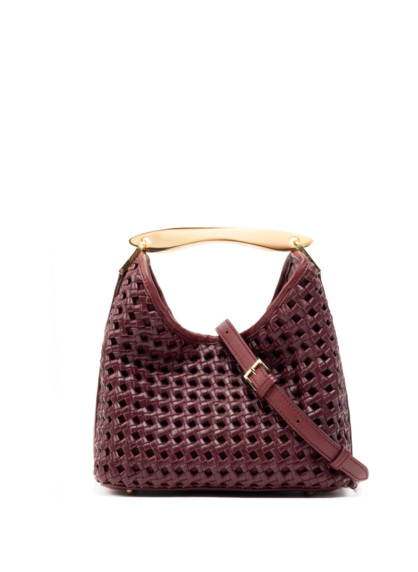Elleme Small Boomerang Woven Leather Burgundy