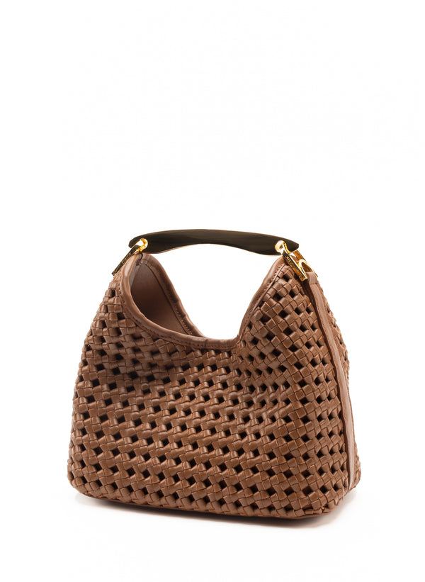 Elleme Small Boomerang Woven Leather Cognac