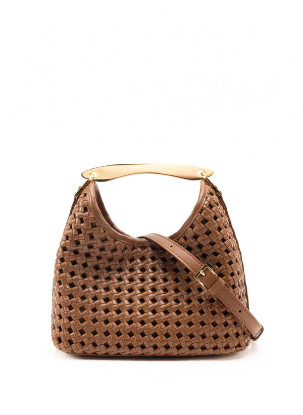 Elleme Small Boomerang Woven Leather Cognac
