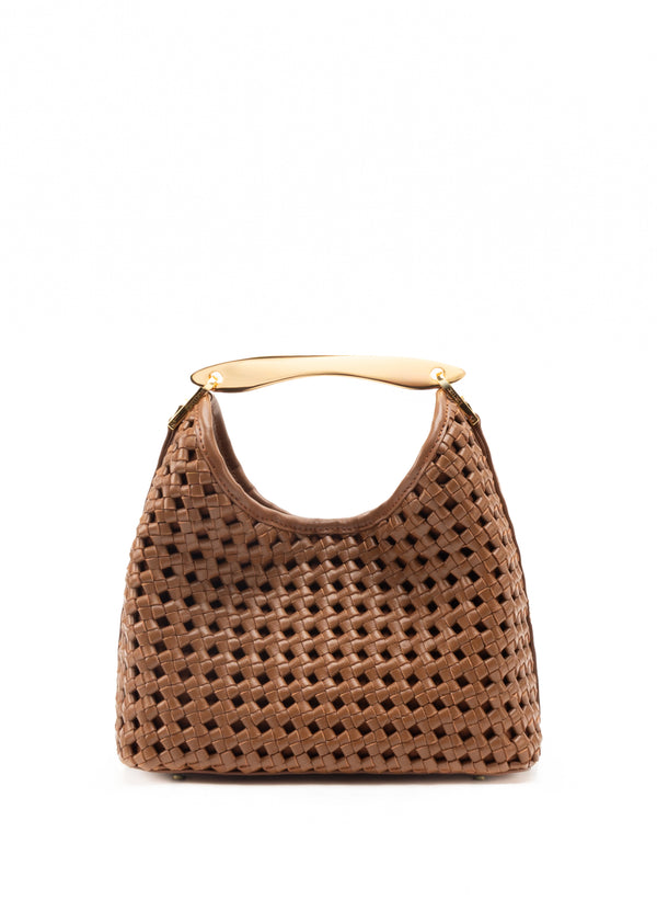 elleme Small Boomerang Woven Leather Cognac