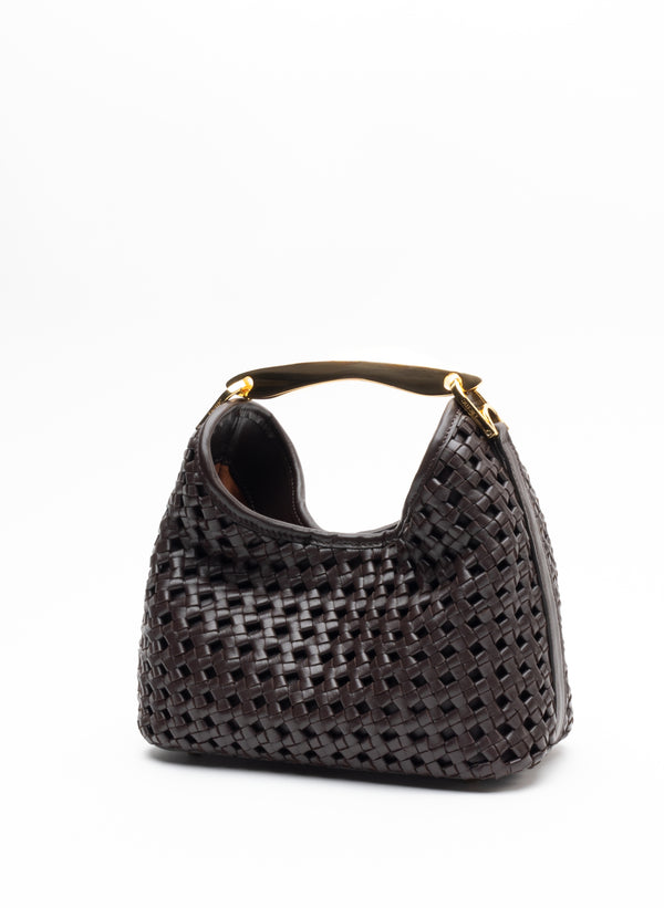 Elleme Small Boomerang Woven Leather Dark Brown