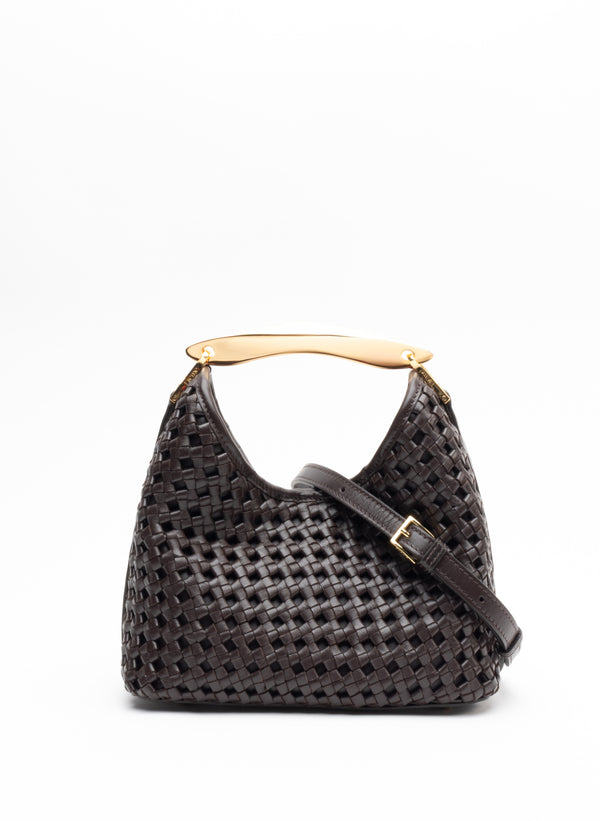 Elleme Small Boomerang Woven Leather Dark Brown