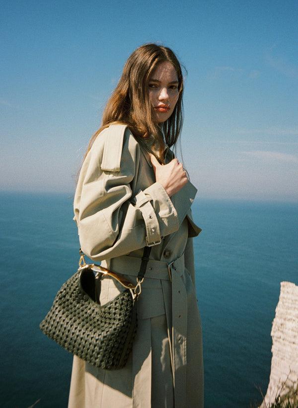 Elleme Small Boomerang Woven Leather Olive Green