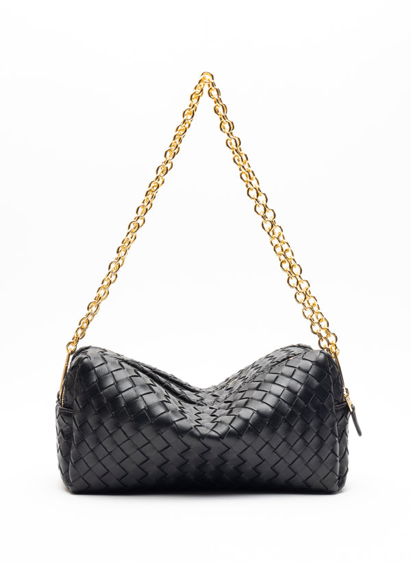 elleme Trousse Chain Woven Leather Black