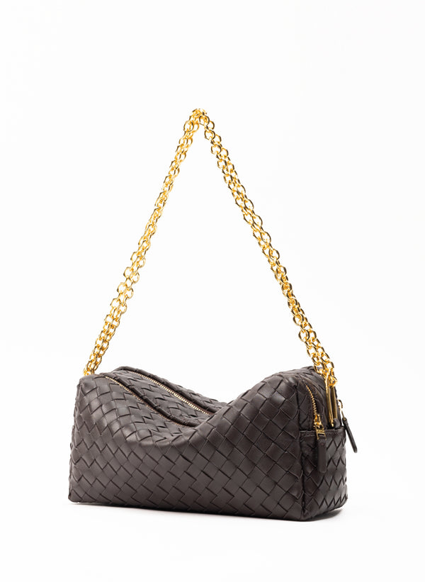 Elleme Trousse Chain Woven Leather Dark Brown