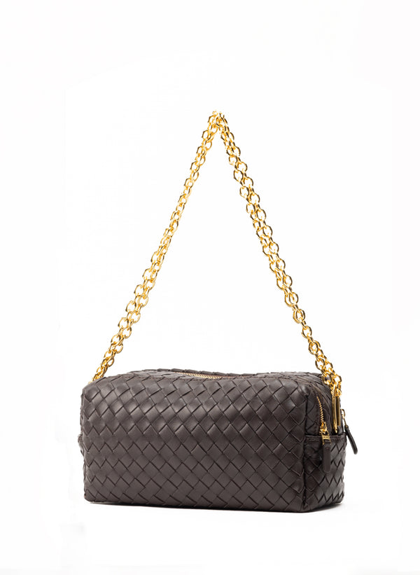 Elleme Trousse Chain Woven Leather Dark Brown