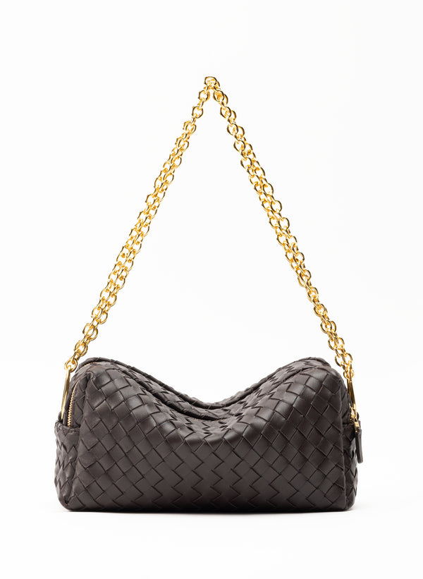 elleme Trousse Chain Woven Leather Dark Brown