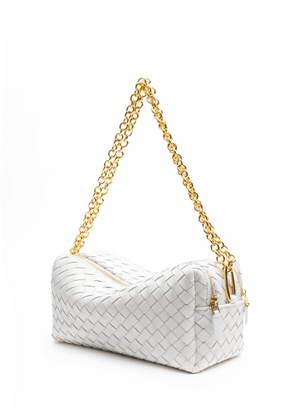 Elleme Trousse Chain Woven Leather White