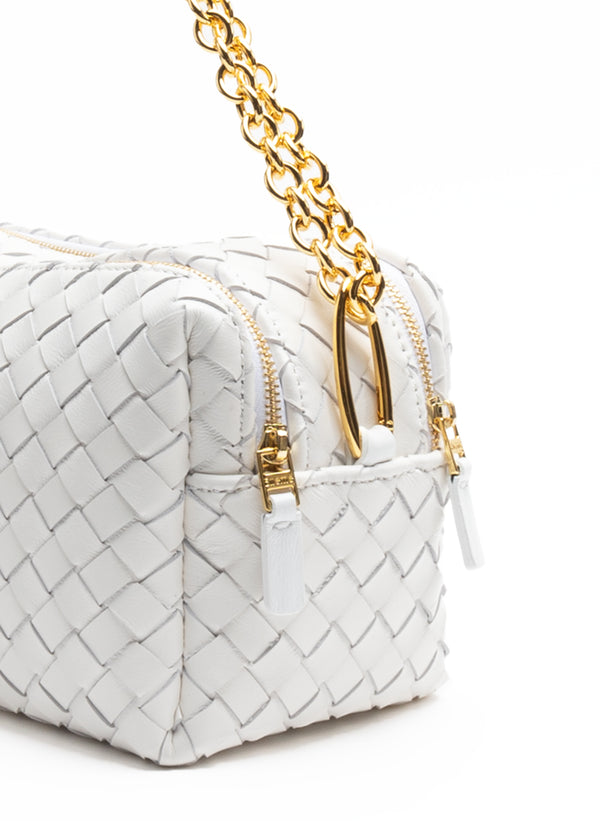Elleme Trousse Chain Woven Leather White