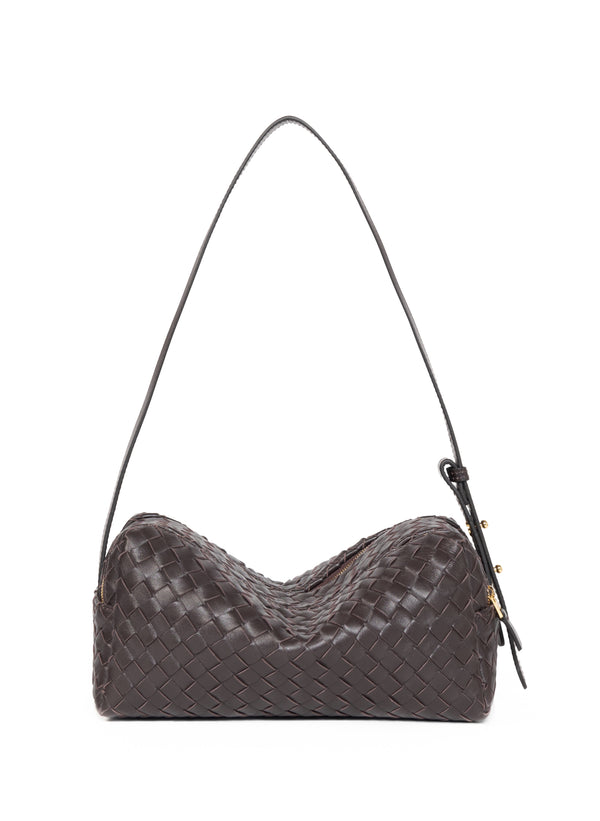 elleme Trousse Woven Leather Dark Brown