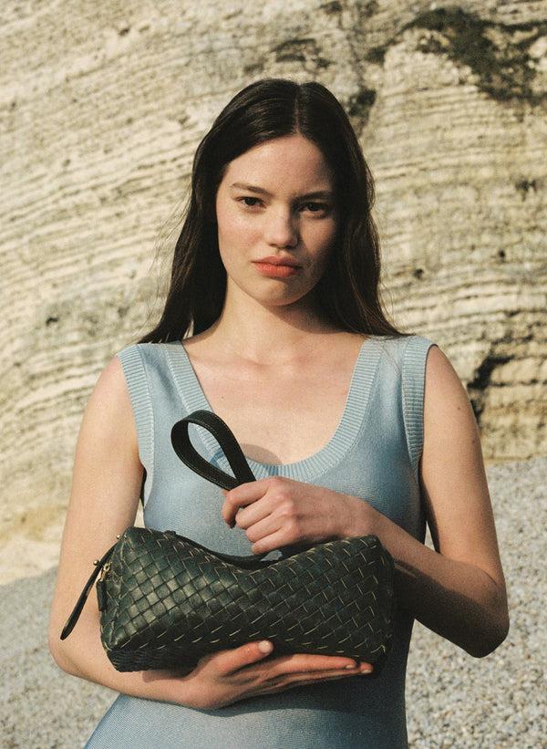 Elleme Trousse Woven Leather Olive Green