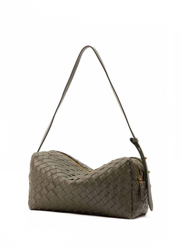 Elleme Trousse Woven Leather Olive Green