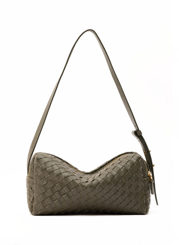 elleme Trousse Woven Leather Olive Green