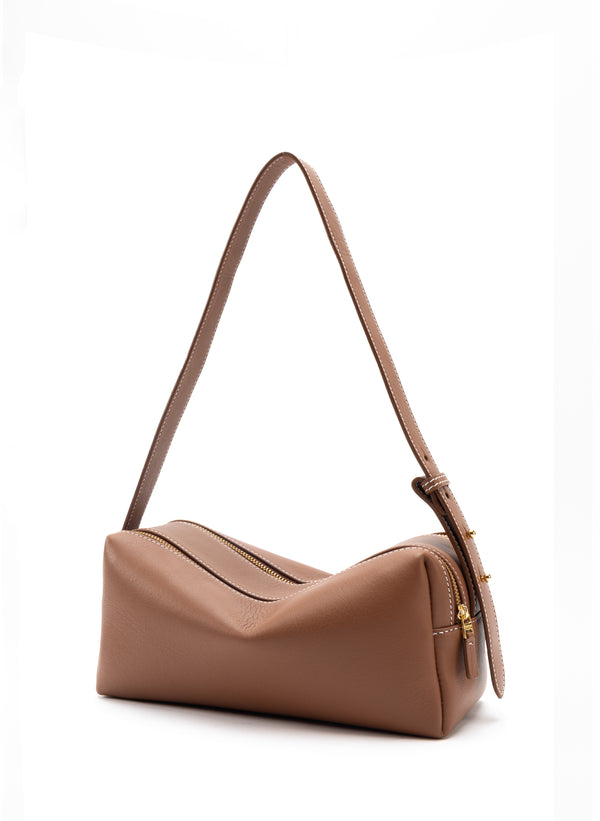 Elleme Trousse Pebbled Leather Cognac/White Stitching