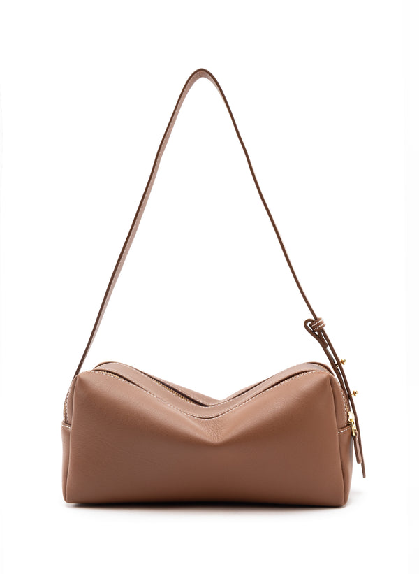 elleme Trousse Pebbled Leather Cognac/White stitching