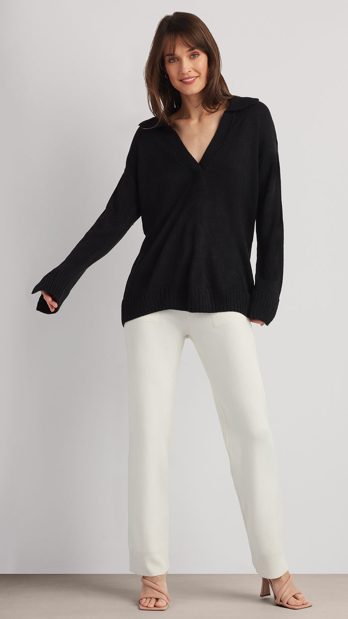 ellen tracy ADDISON OPEN-NECK POLO SWEATER