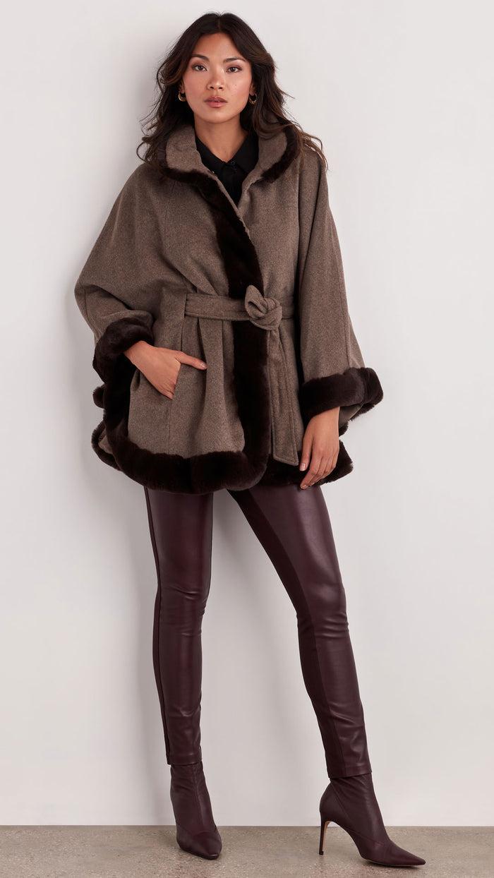 ellen tracy FAUX FUR TRIMMED WOOL CAPE