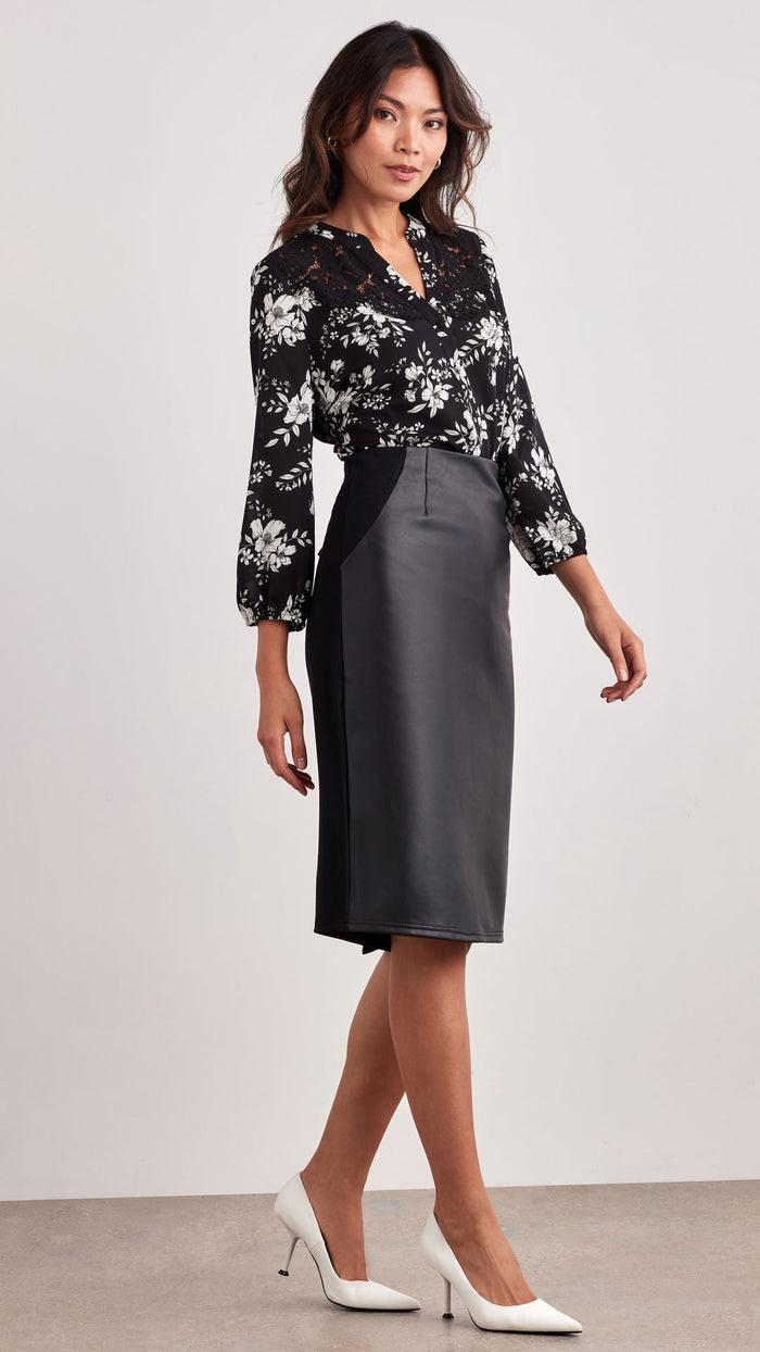ellen tracy FAUX LEATHER & PONTE SKIRT