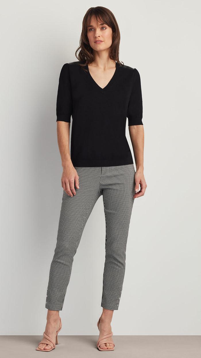 ellen tracy FAUX LEATHER TRIM SWEATER