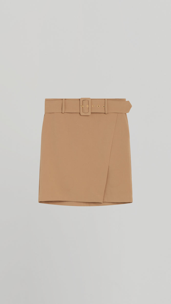 ellen tracy FAUX WRAP SKIRT WITH BUCLKE BELT