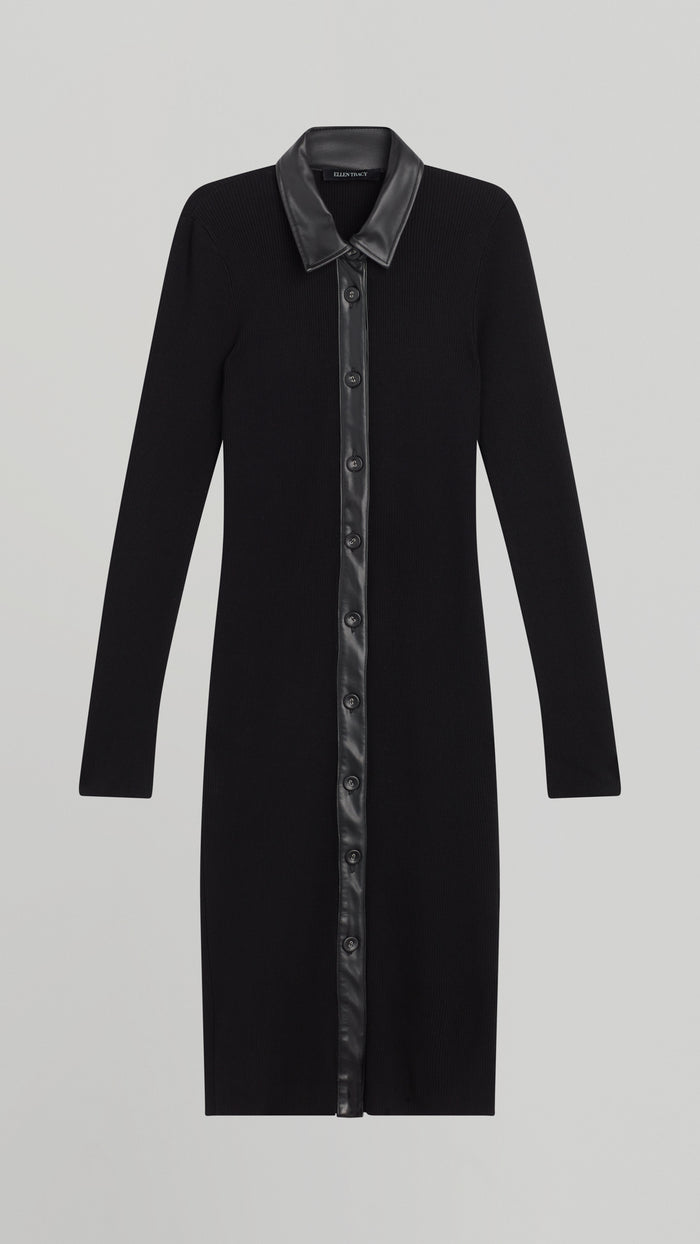 ellen tracy FRONT BUTTON RIB KNIT DRESS