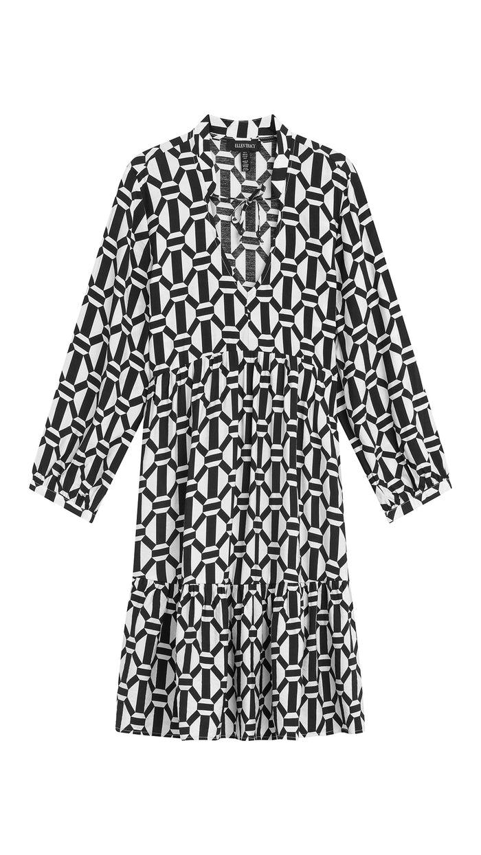 Ellen Tracy GEO PRINT TIERED DRESS