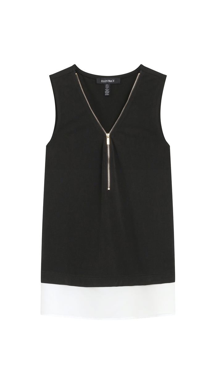 Ellen Tracy LAYERED V-NECK ZIPPER TANK