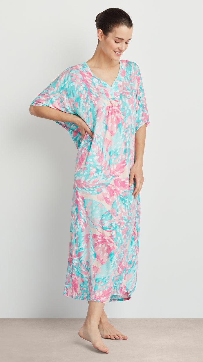ellen tracy LEAF PRINTED LONG CAFTAN