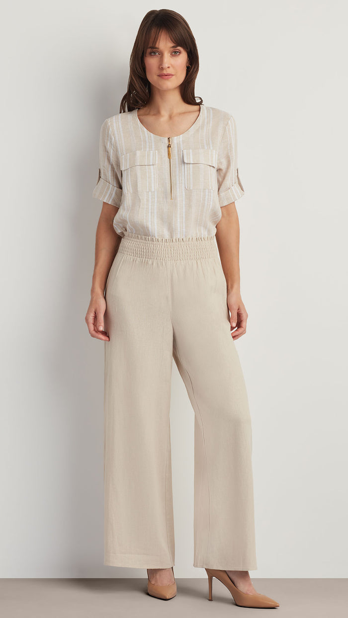 ellen tracy LINEN BLEND 3/4 SLEEVE UTILITY TOP