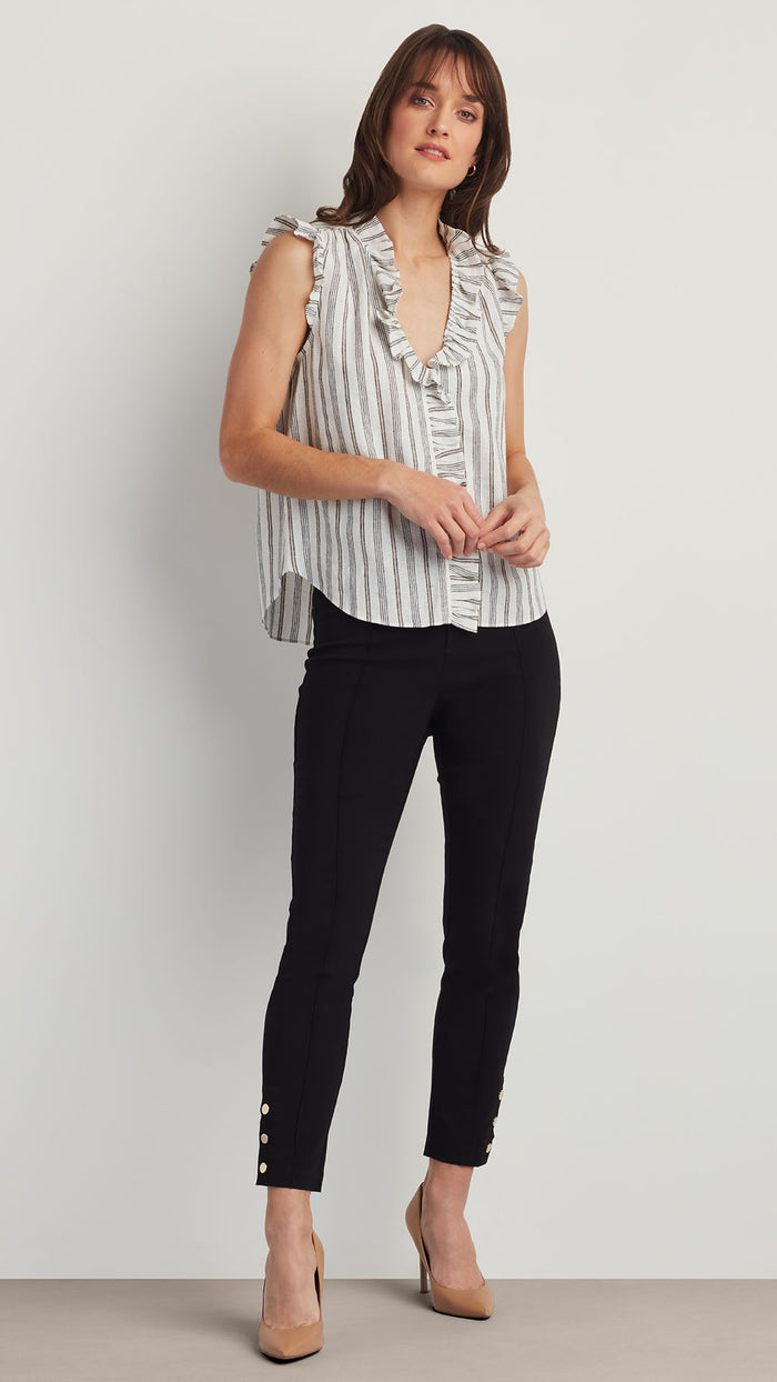 ellen tracy LINEN BLEND RUFFLE TOP