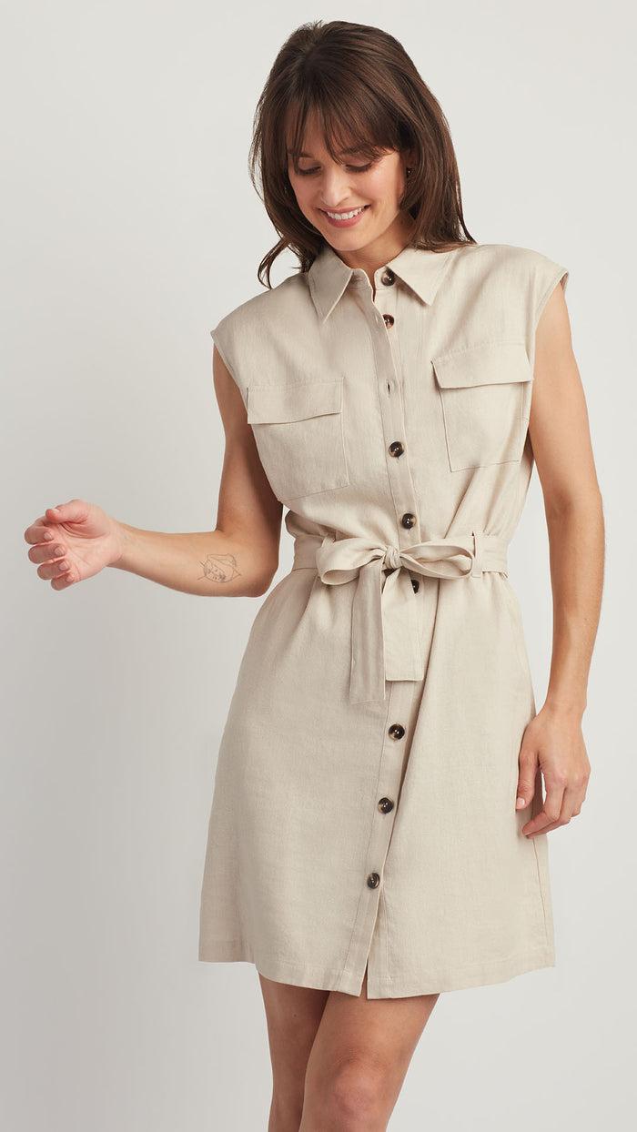ellen tracy LINEN BLEND SHIRT DRESS