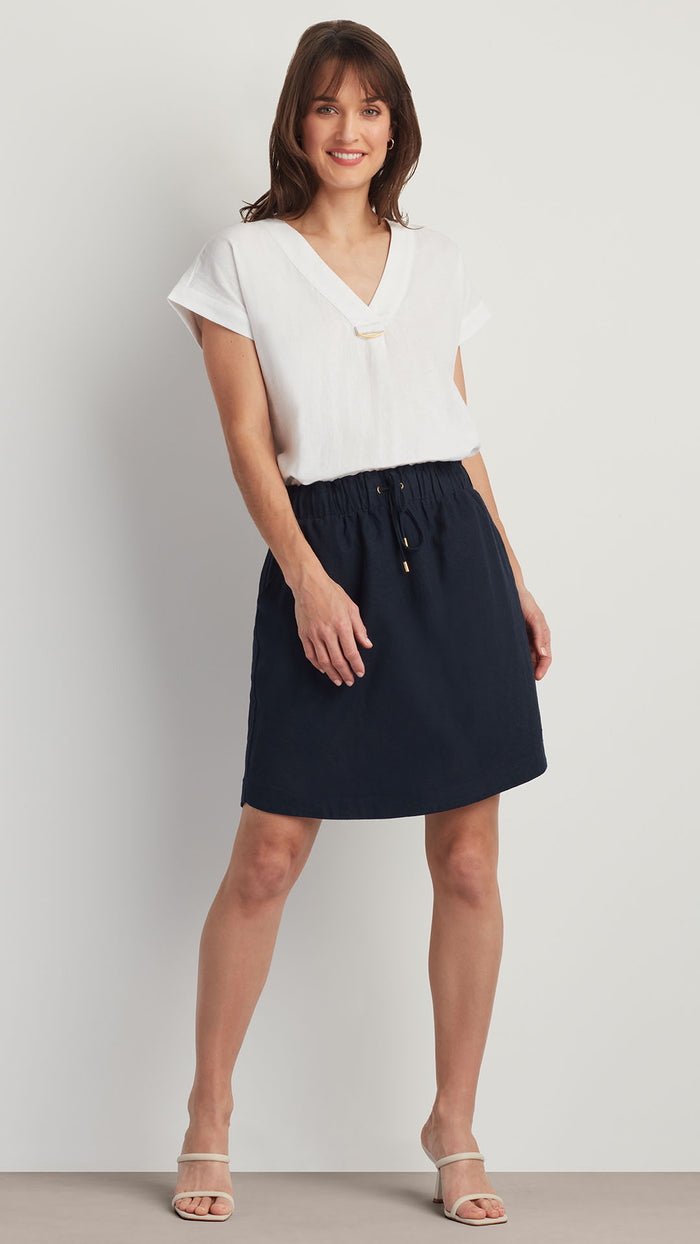ellen tracy LINEN BLEND V-NECK TOP