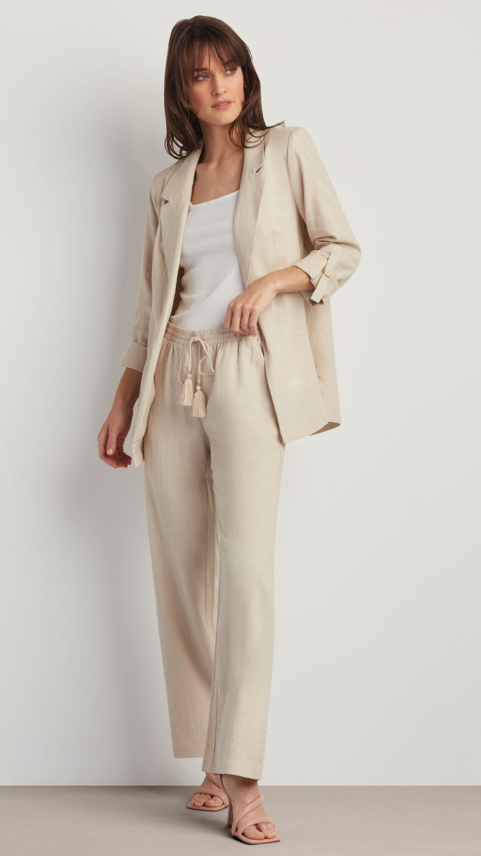 ellen tracy LINEN BLEND WIDE LEG DRAWSTRING PANT