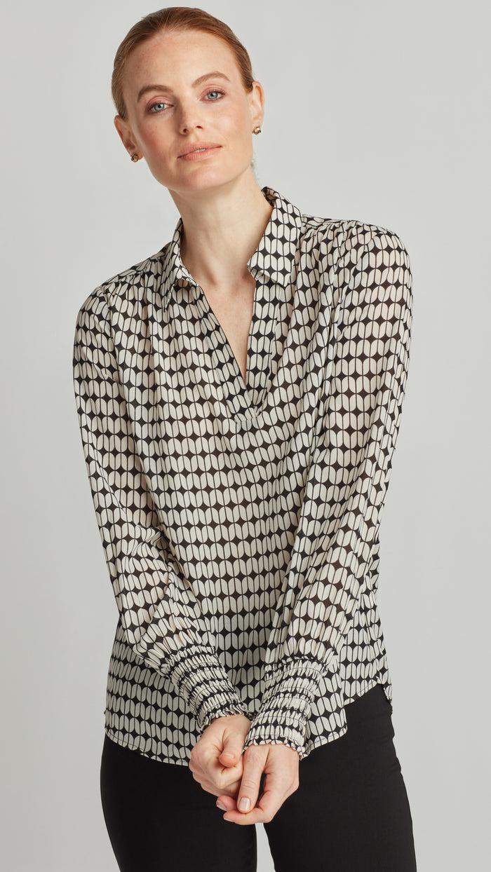 ellen tracy LONG SLEEVE TOP WITH SMOCKED CUFFS