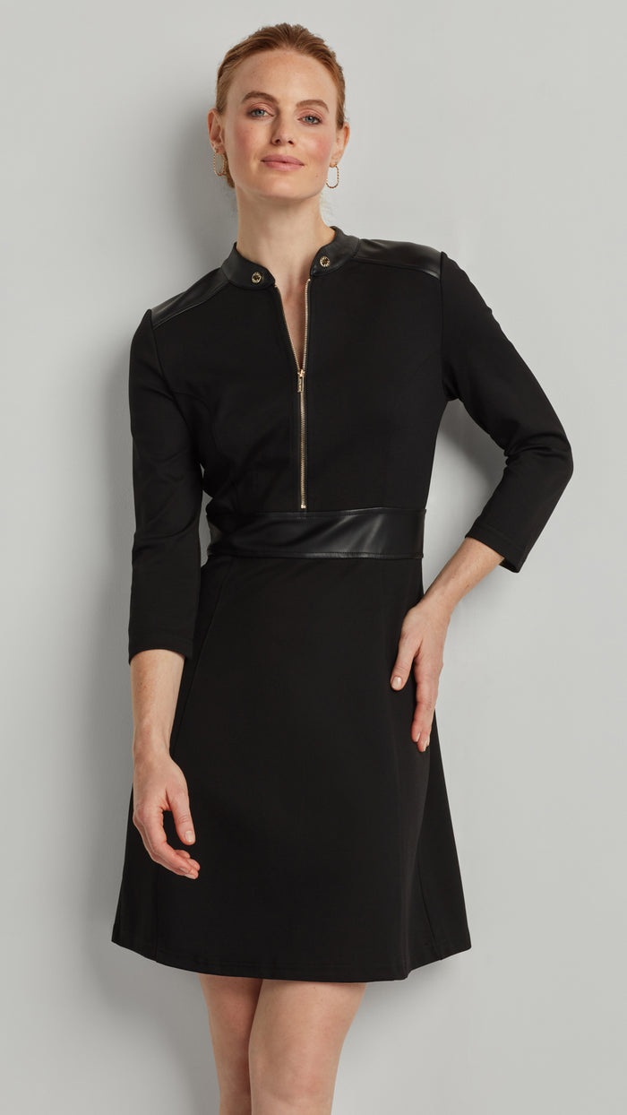 ellen tracy MANDARIN COLLAR MIXED MEDIA DRESS