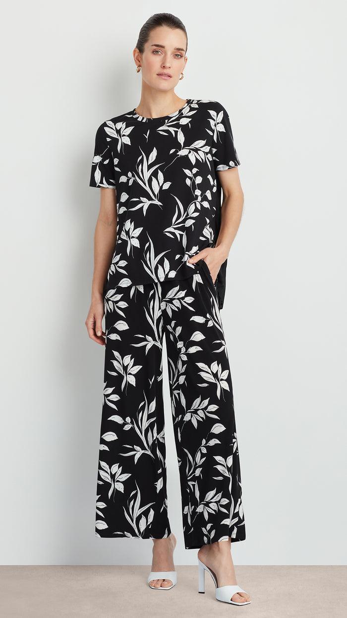 ellen tracy PLEATED CHIFFON CREWNECK TEE