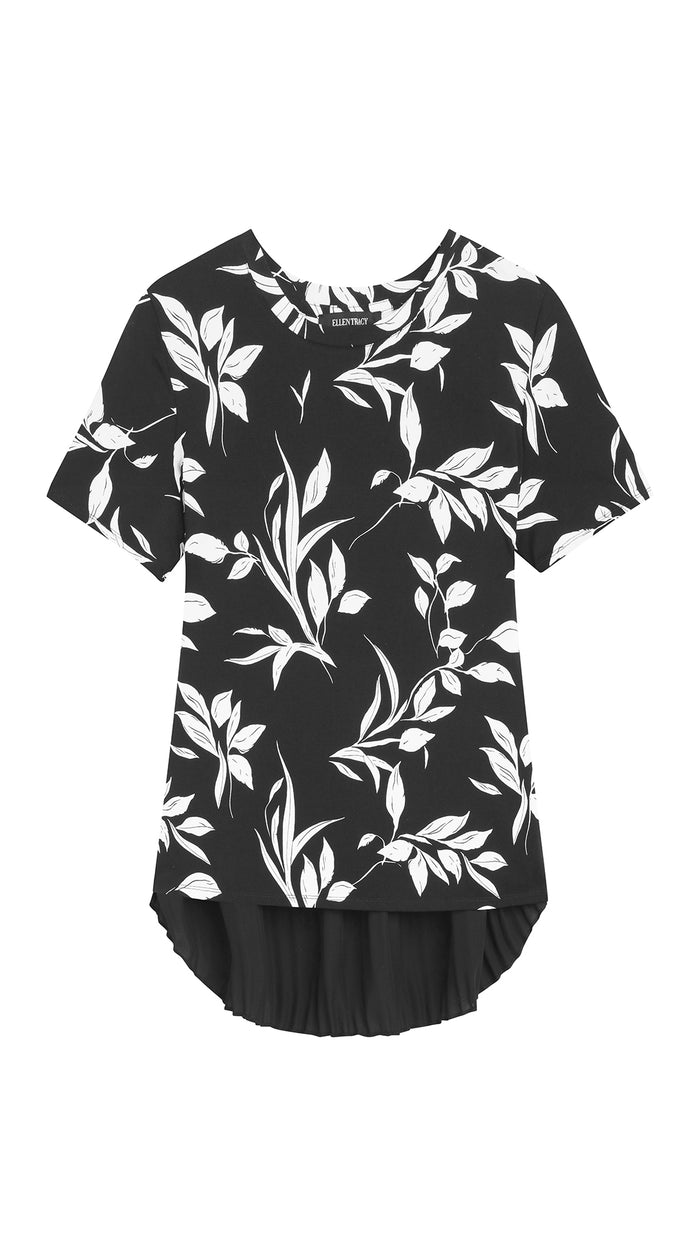 Ellen Tracy PLEATED CHIFFON CREWNECK TEE